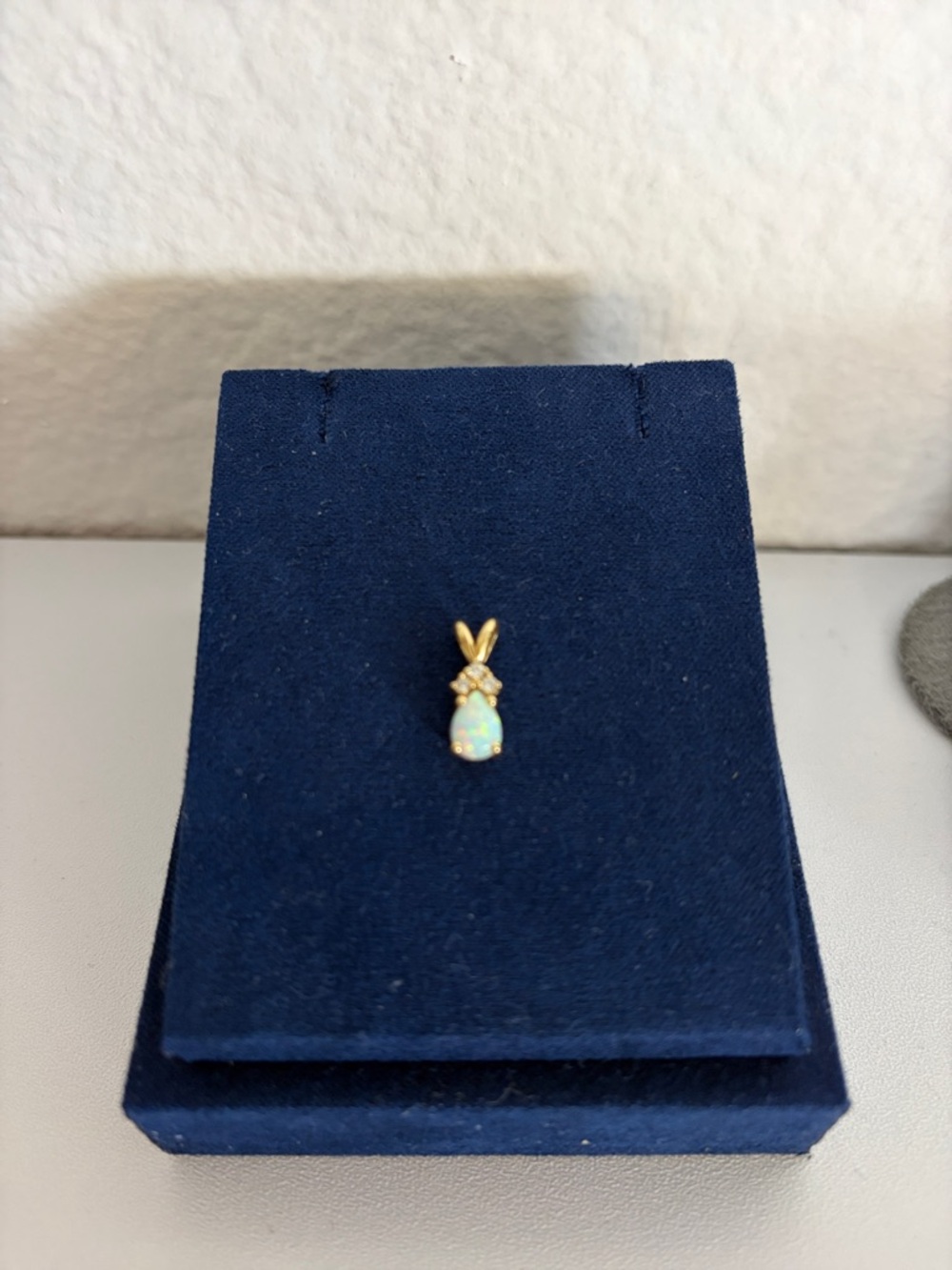 Gold Teardrop Opal Pendant - Blue/White Opal